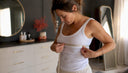 Woman measuring bust with tape measure