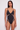 Front view of the Room 24 Tammy one-piece swimsuit with a plunging V-neckline, double straps and geometric illusion-mesh panels.