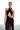 Front view of the Room 24 Iris black sequin lace maxi dress with a crossover halterneck, waist cut-out and thigh slit.