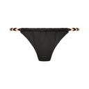 Close-up of the Room 24 Lola bikini bottom showing its gathered stretch fabric and braided side strap.