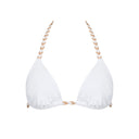 Close-up of the Room 24 Iris bikini top showing its braided straps and gathered stretch fabric.
