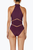 Back view of the Room 24 Maya swimsuit showing its high-neck construction and sculpted close-fitting silhouette.