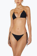 Front view of the Room 24 Stacey bikini top with triangle cups, chain-trimmed straps and centre chain detailing.