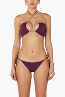 Front view of the Room 24 Maria triangle bikini top with gathered cups and chain detailing.