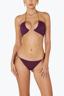 Front view of the Room 24 Maria triangle bikini top with gathered cups and chain detailing.