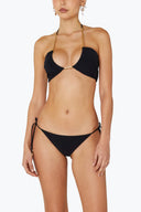 Front view of the Room 24 Maria triangle bikini top with gathered cups and chain detailing.