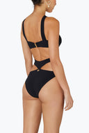 Back view of the Room 24 Jennifer black swimsuit showing its crossover strap construction and sculpted close fit.