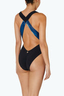 Back view of the Room 24 Rachel swimsuit showing its halterneck construction, open back and sculpted silhouette.