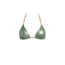 Close-up of the Room 24 Vicky bikini top showing its reversible construction, crossover neckline and smooth stretch fabric.