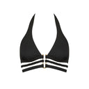 Close-up of the Room 24 Megan bikini top showing its braided straps and decorative centre fastening.