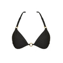Close-up of the Room 24 Sandy bikini top showing its ring details and braided halterneck construction.