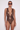 Front view of the Room 24 Rachel one-piece swimsuit with a deep plunge neckline, gathered panels and crossover waist.