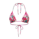 Front view of the Room 24 Liv triangle bikini top with gathered cups and slim halterneck straps.
