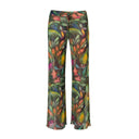 Close-up of the Room 24 Ayla trousers showing the abstract print, sheer mesh texture and drawstring waistband.