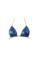 Close-up of the Room 24 Stacey bikini top showing its gathered fabric and chain detailing.