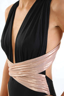 Side view of the Room 24 Rachel swimsuit highlighting its draped crossover waist, sculpted fit and high-cut leg.