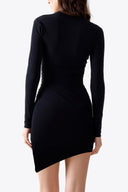 Back view of the Room 24 Jessica black long-sleeve mini dress showing its smooth fabric and sculpted fitted silhouette.