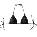 Close-up of the Room 24 Scotty bikini top showing its crystal embellishments and drop charms.