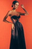 Side view of the Room 24 Kelly corset highlighting its supportive cups, structured boning and cropped length.