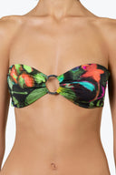 Front view of the Room 24 Pam reversible bandeau bikini top with gathered cups and a central ring detail.