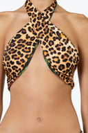 Front view of the Room 24 Vicky bikini top with a crossover halterneck, open-front detail and wide supportive panels.