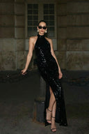 Larissa maxi halter neck long sequin dress 