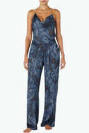 Front view of the Room 24 Marni top with an animal print, draped cowl neckline and delicate chain straps.