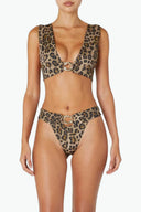 Front view of the Room 24 Brina bikini bottom with a gathered waistband, centre ring detail and high-cut legs.
