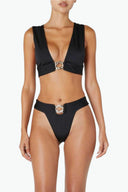 Front view of the Room 24 Brina bikini top with a plunging neckline, wide straps and centre ring detail.