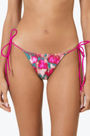 Front view of the Room 24 Liv triangle bikini top with gathered cups and slim halterneck straps.