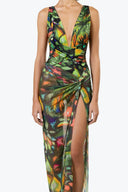 Front view of the Room 24 Amelia one-piece swimsuit with a deep plunge neckline, wide straps and crossover waist detailing.