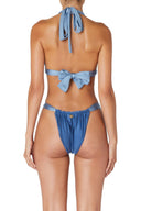Back view of the Room 24 Carrie bikini top showing its adjustable neck and bow-tie back fastenings.