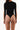 Back view of the Room 24 Dorina black belted bodysuit highlighting its fitted long sleeves, defined waist and thong silhouette.