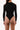 Back view of the Room 24 Elena black long-sleeve bodysuit highlighting its sculpted close fit and streamlined thong silhouette.