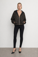 Front view of the Room 24 Alma jacquard jacket with an attached hood, centre-front zip and relaxed silhouette.