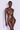 Front view of the Room 24 Rachel one-piece swimsuit with a deep plunge neckline, gathered panels and crossover waist.