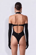 Back view of the Room 24 Giana Bodysuit highlighting its halterneck construction, fitted silhouette and high-cut shape.