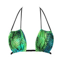 Close-up of the Room 24 Mia bikini top showing its gathered fabric and cross-front strap detailing.