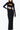 Front view of the Room 24 Jamie black maxi dress with a high neckline, bandeau bust panel and curved midriff cut-out.