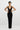 Front view of the Room 24 Kaya black maxi dress with a deep V neckline, geometric waist cut-outs and fitted silhouette.