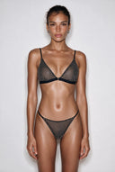 Luna crystal mesh bralette with sparkling triangle cups, nude-toned trims, adjustable straps and a front clasp.