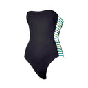 Close-up of the Room 24 Nicole swimsuit showing its printed straps, cut-out construction and smooth stretch-fabric panels.