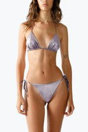 Front view of the Room 24 Perla triangle bikini top with gathered cups and slim shoulder straps.