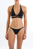 Front view of the Room 24 Megan bikini top with a plunging halterneck, triangle cups and layered underbust straps.