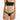 Woman wearing a black one-shoulder bikini with green and blue accents