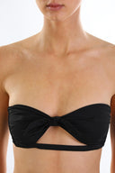 Close-up of the Room 24 Izy bandeau bikini top showing its sweetheart neckline and centre tie detail.