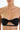 Black bandeau bikini top with front tie and cut-out detail on model