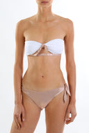 Front view of the Room 24 Izy bandeau bikini top with sculpted cups and a centre-front tie.