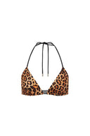 Close-up of the Room 24 Nina bikini top highlighting its smooth stretch fabric, adjustable ties and gold-tone cord ends.