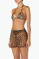 Front view of the Room 24 Tina sheer shorts with a leopard print and adjustable drawstring waist.